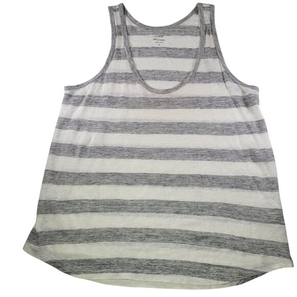 J.Crew Women Gray & White Striped Casual Lightweight 100% Linen Tank Top Size S - Picture 1 of 7